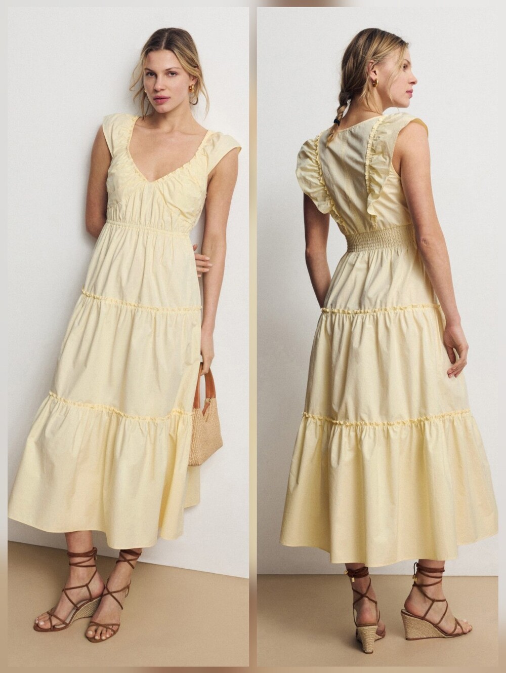 Derek Lam Collective Tiered V-Neck Dress V-Neck Sleeveless Size 4